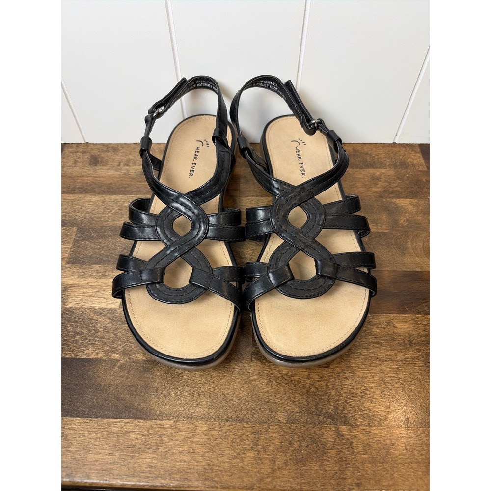 Wear.Ever. Moris Black‎ Strappy Slingback Wedge Sandals Womens 7.5M WRS16-12364
